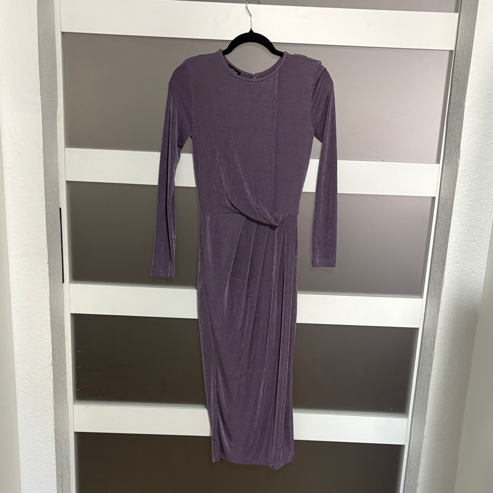 bebe Shimmering Purple Long Sleeve Dress